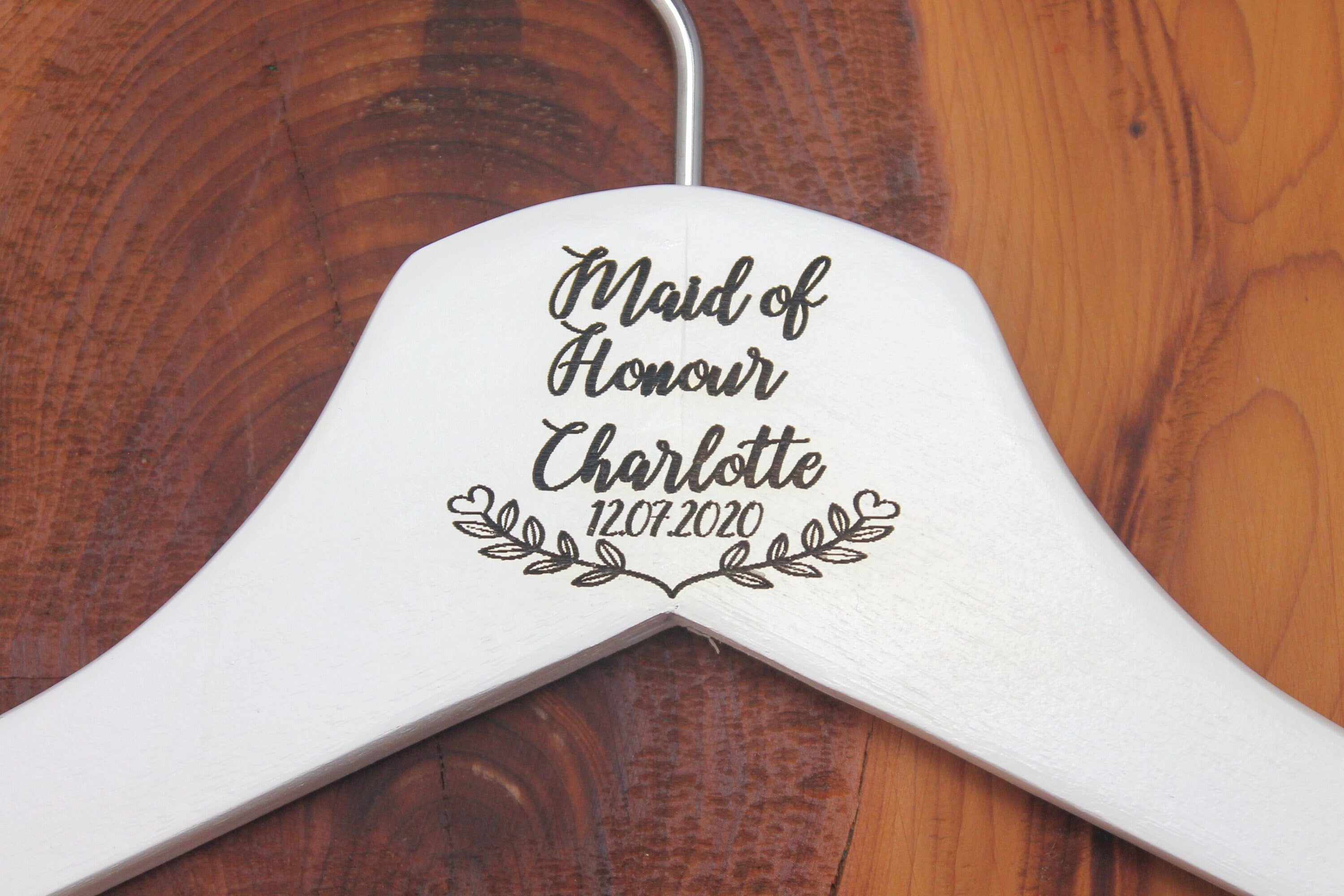 Personalised Bridal Wedding Hanger in Wood or White - Hanger Engraved Wedding Gift Bride, Bridesmaids and more - Floral Banner