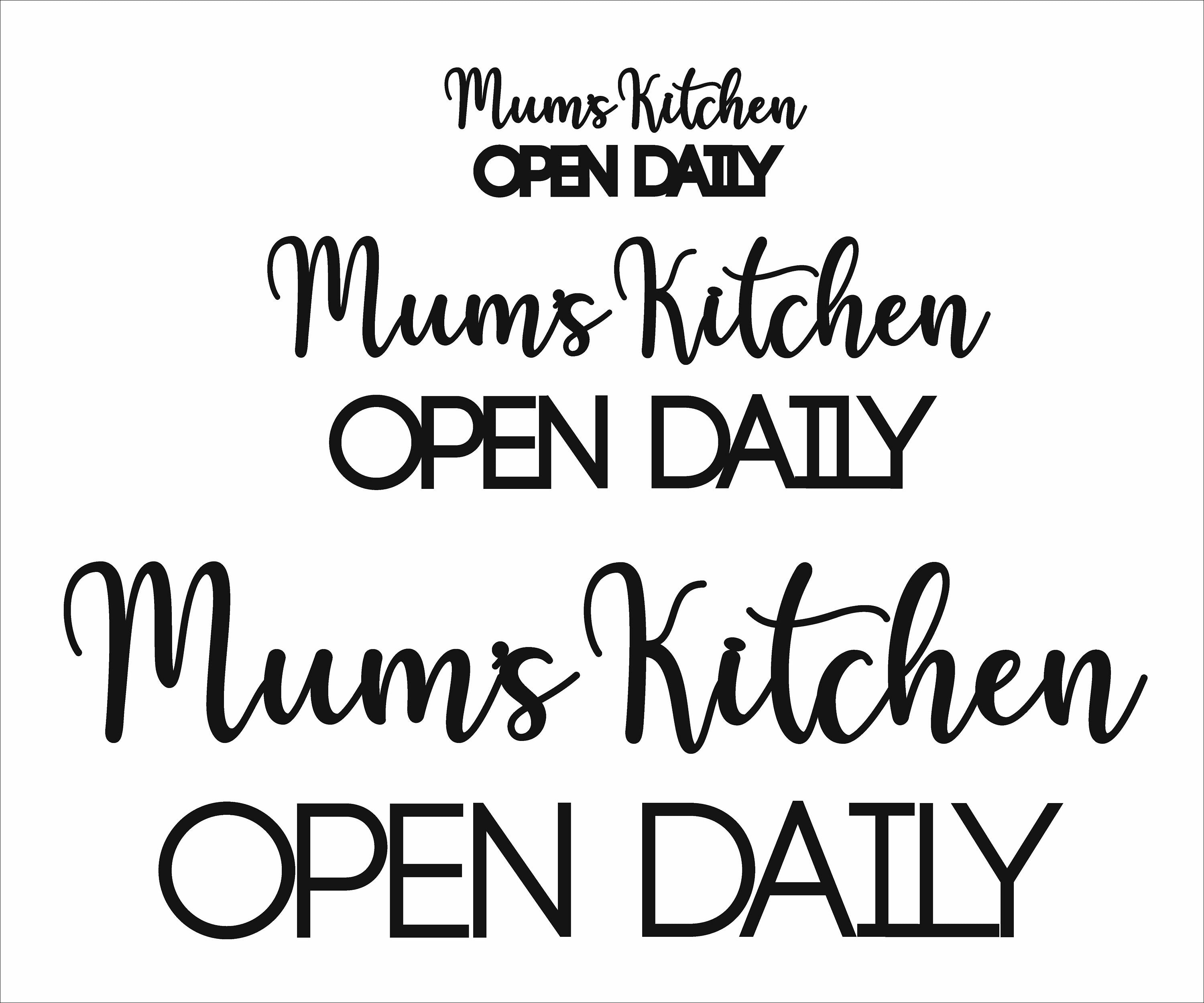 Mum's Kitchen Open Daily Art - Wooden Word Text Art - Kitchen Art Gift