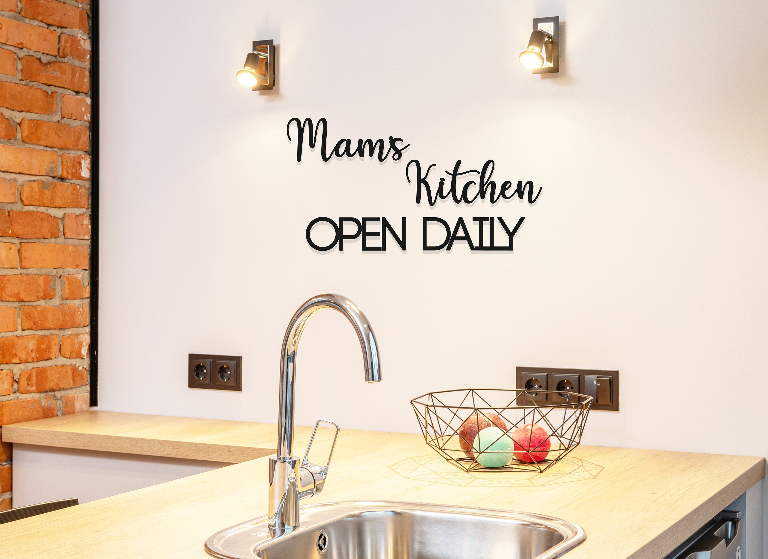 Mam's Kitchen Open Daily Art - Wooden Word Text Art - Kitchen Art Gift