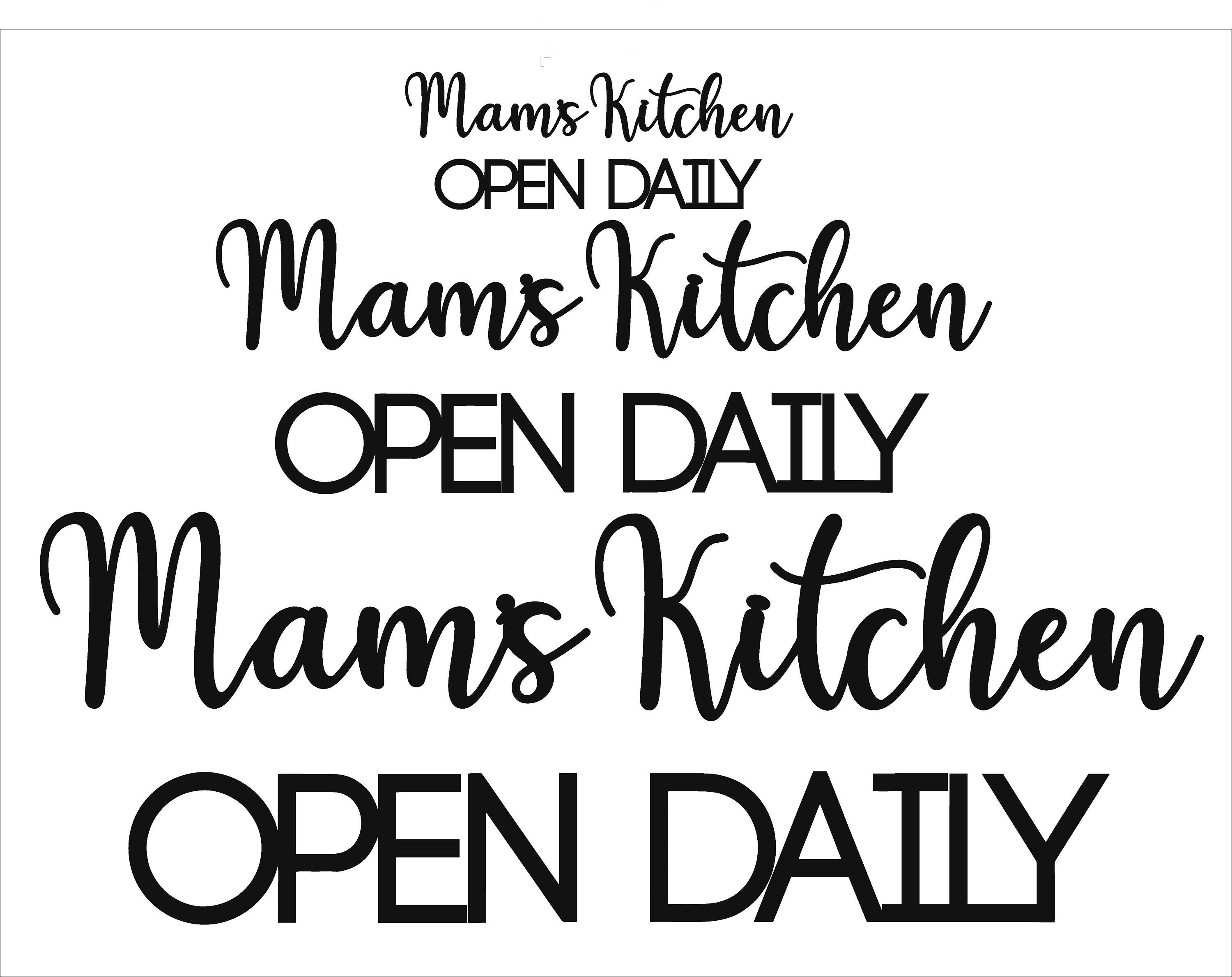 Mam's Kitchen Open Daily Art - Wooden Word Text Art - Kitchen Art Gift