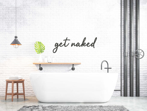 Get Naked Wall Art - Bathroom Wall Text - Wooden Word Text Art - Bathroom Art Gift - Font 2