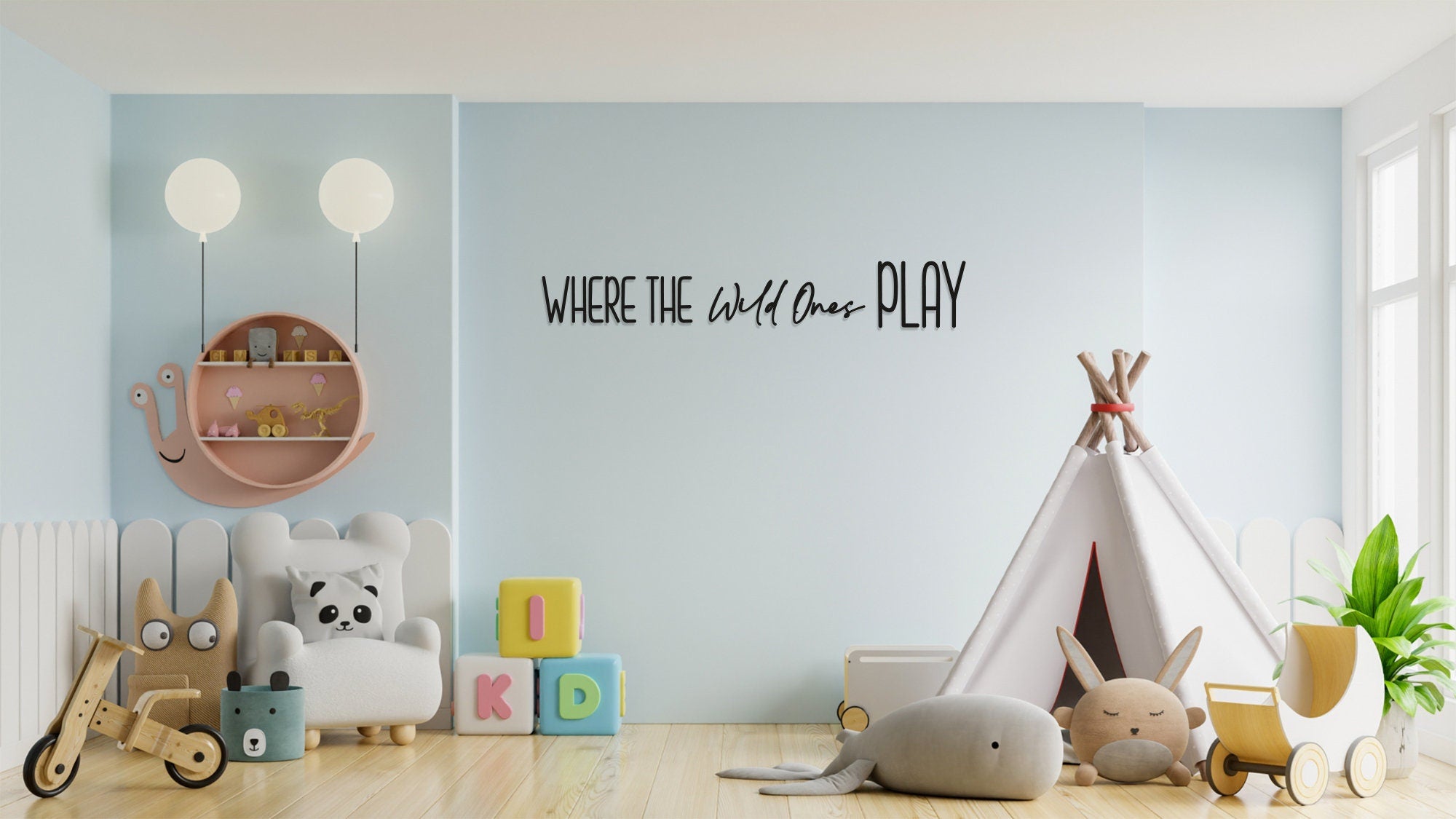 Where The Wild Ones Play - Nursery Wall Art - Childrens Bedroom - Wooden Word Text Art - Bedroom Art Gift - Square Font 1
