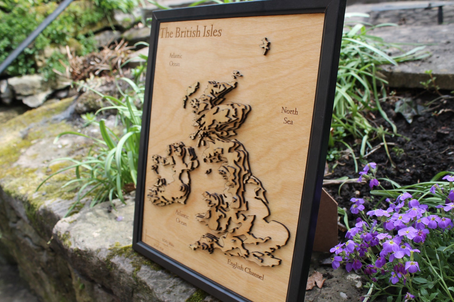 3D British Isles Map - Wooden Topographical Map - United Kingdom and Ireland Map - Wooden map