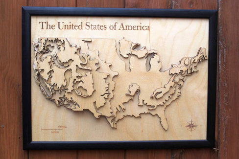 3D USA Map - Wooden Topographical Map - United States of America Map - Wooden map