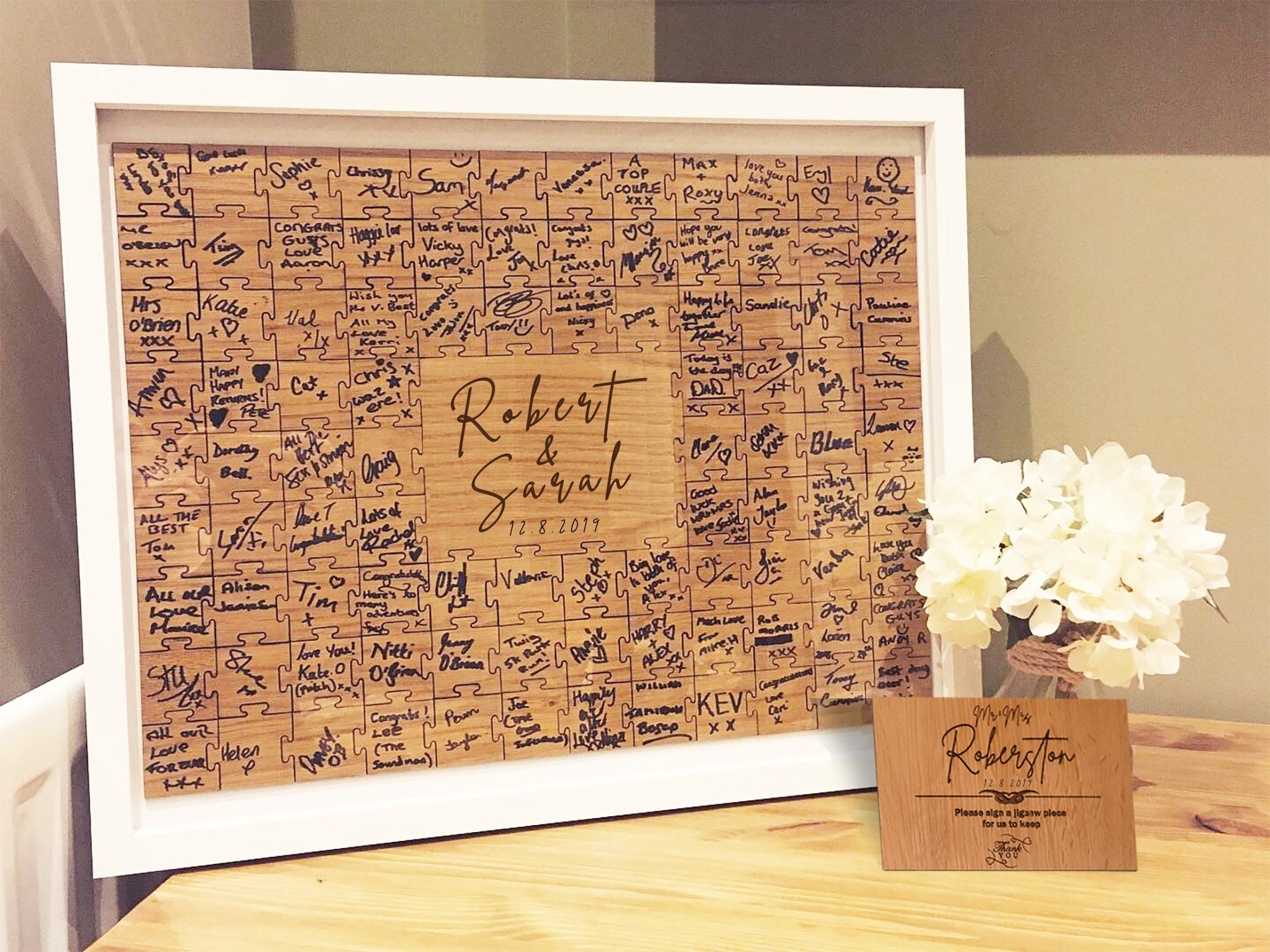 Jigsaw Guestbook Personalised with Sign Framed or Unframed - Signature Freehand Style - Wedding Puzzle Guestbook