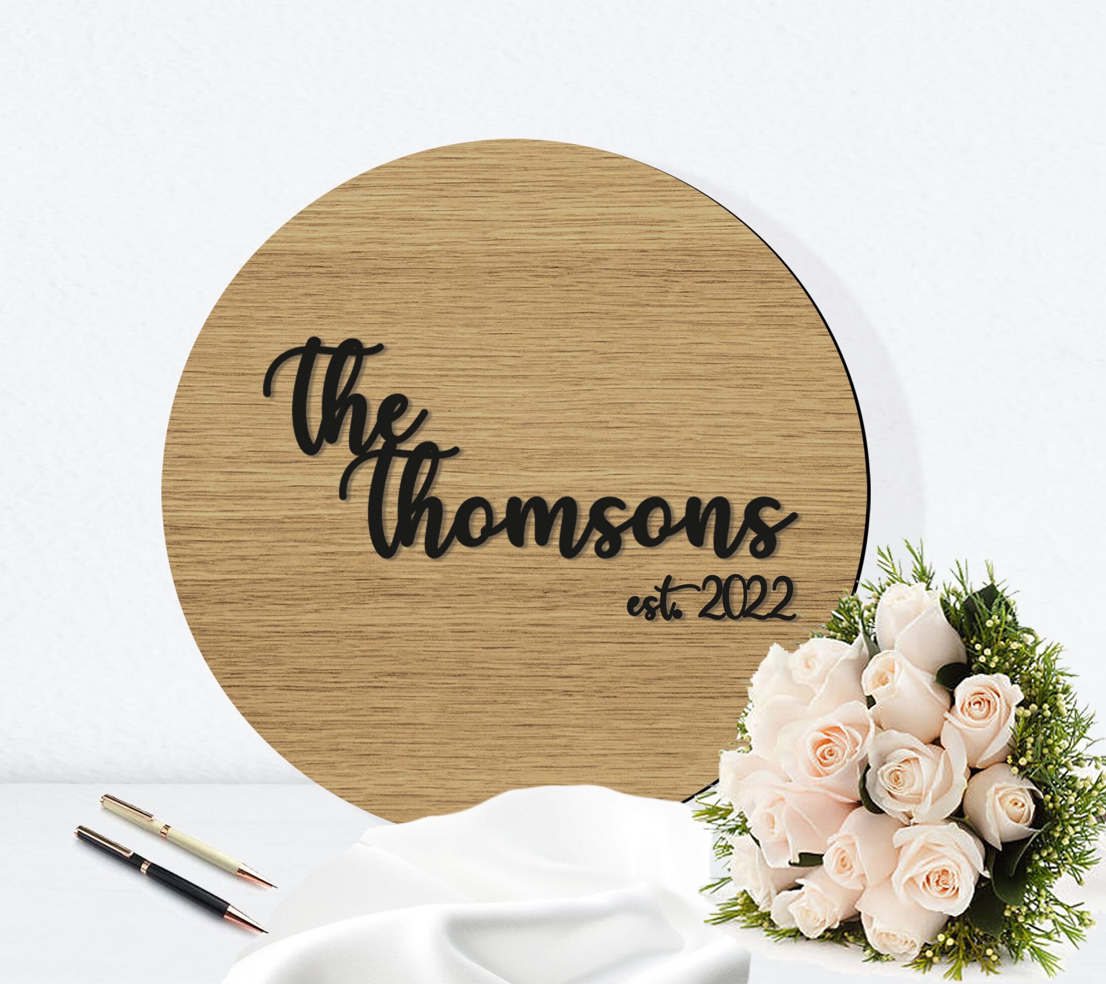 Circular Wood Wedding Guestbook Signing Board Round Alternative Guestbook - Modern Style