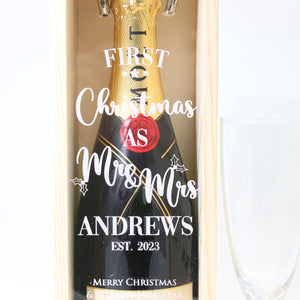 Personalised First Christmas Bottle Box Customised First Christmas Gift Present Personalised Couples Champagne Wooden Bottle Box Gifts