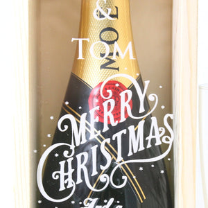 Personalised Christmas Gift Bottle Box Customised Christmas Present Personalised Christmas & New Year Champagne Wooden Bottle Box Gifts