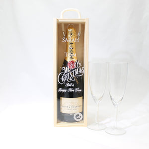 Personalised Christmas Gift Bottle Box Customised Christmas Present Personalised Christmas & New Year Champagne Wooden Bottle Box Gifts