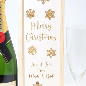 Personalised Christmas Gift Bottle Box Customised Merry Christmas Present Personalised Christmas New Year Champagne Wooden Bottle Box Gifts