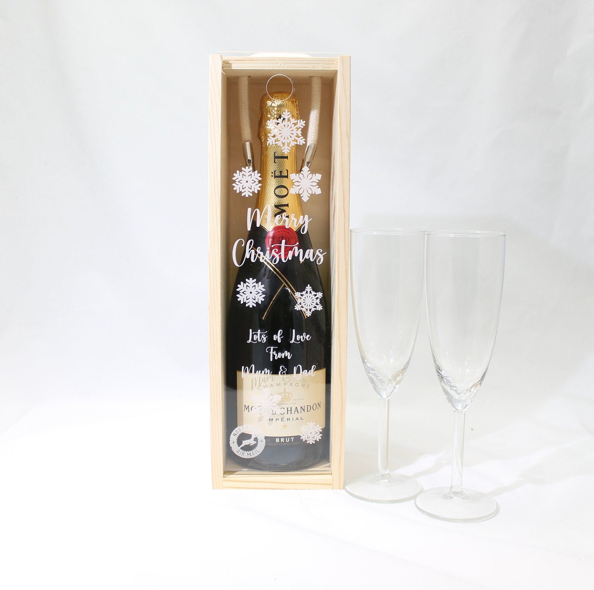 Personalised Christmas Gift Bottle Box Customised Merry Christmas Present Personalised Christmas New Year Champagne Wooden Bottle Box Gifts