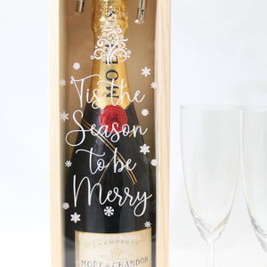 Personalised Christmas Gift Bottle Box Customised Tis The Season to be Merry Personalised Christmas New Year Champagne Wooden Gift Box