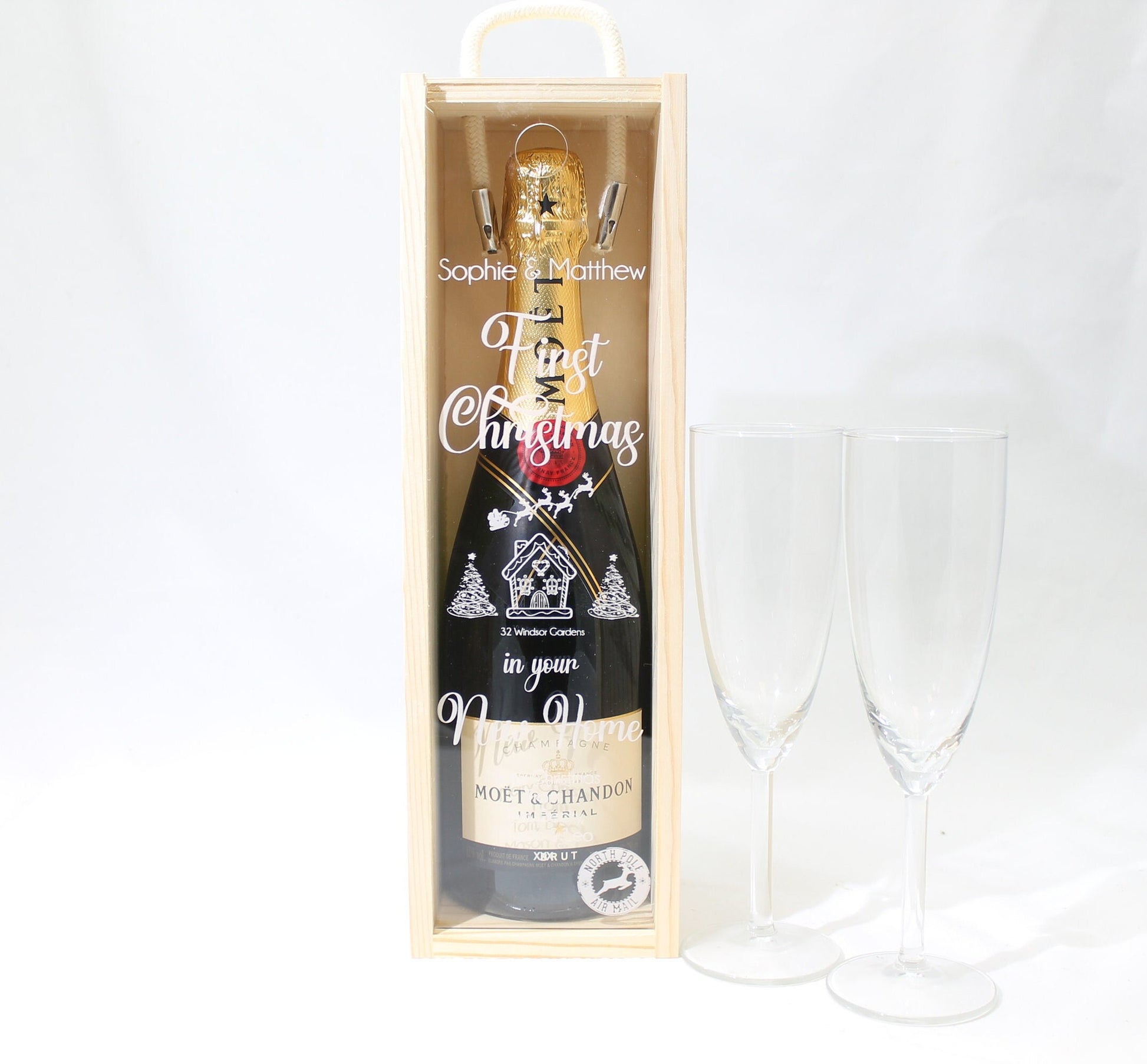 Personalised First Christmas Bottle Box Customised First Christmas Gift Present Personalised Couples Champagne Wooden Bottle Box Gifts