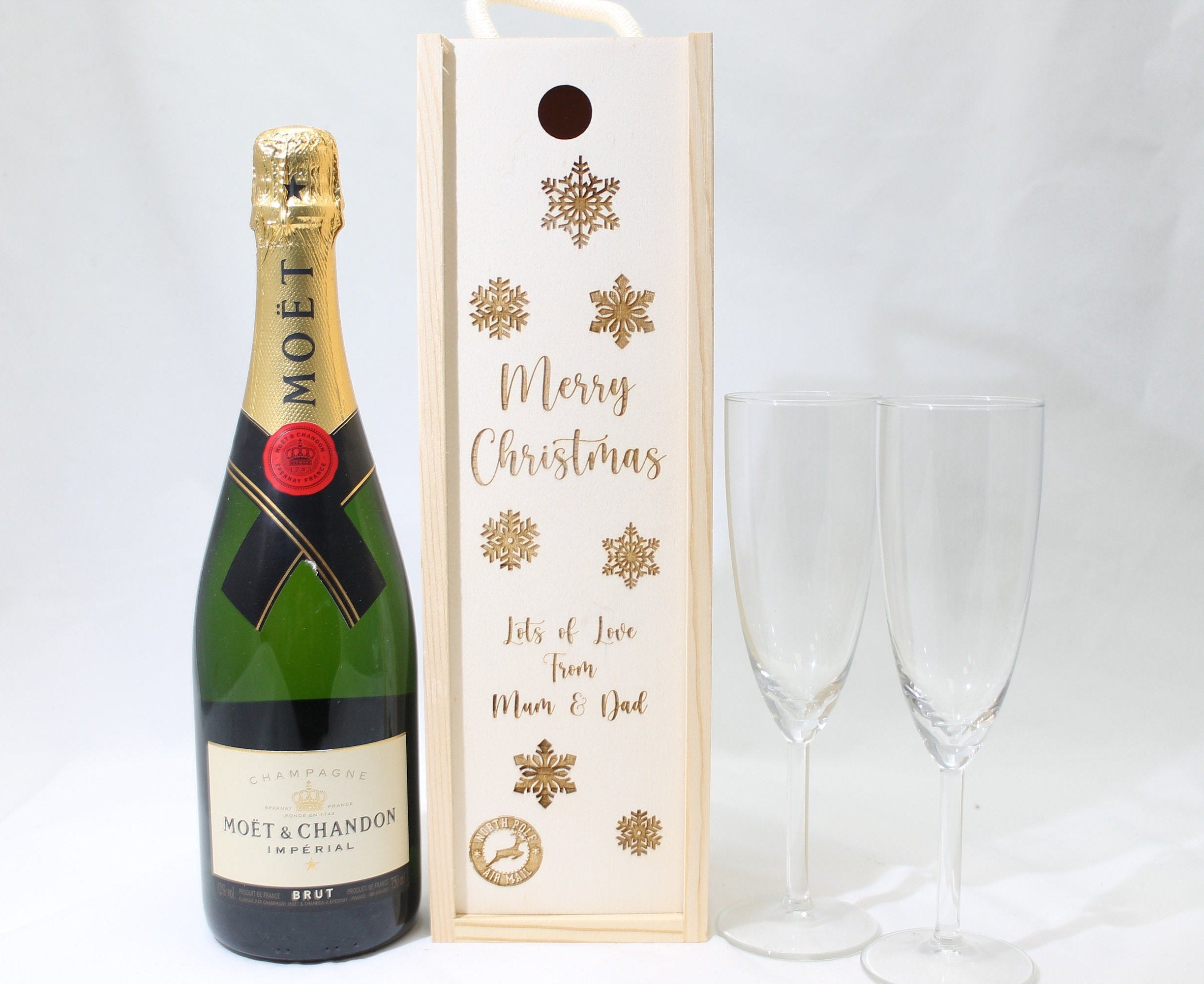 Personalised Christmas Gift Bottle Box Customised Merry Christmas Present Personalised Christmas New Year Champagne Wooden Bottle Box Gifts