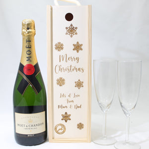 Personalised Christmas Gift Bottle Box Customised Merry Christmas Present Personalised Christmas New Year Champagne Wooden Bottle Box Gifts