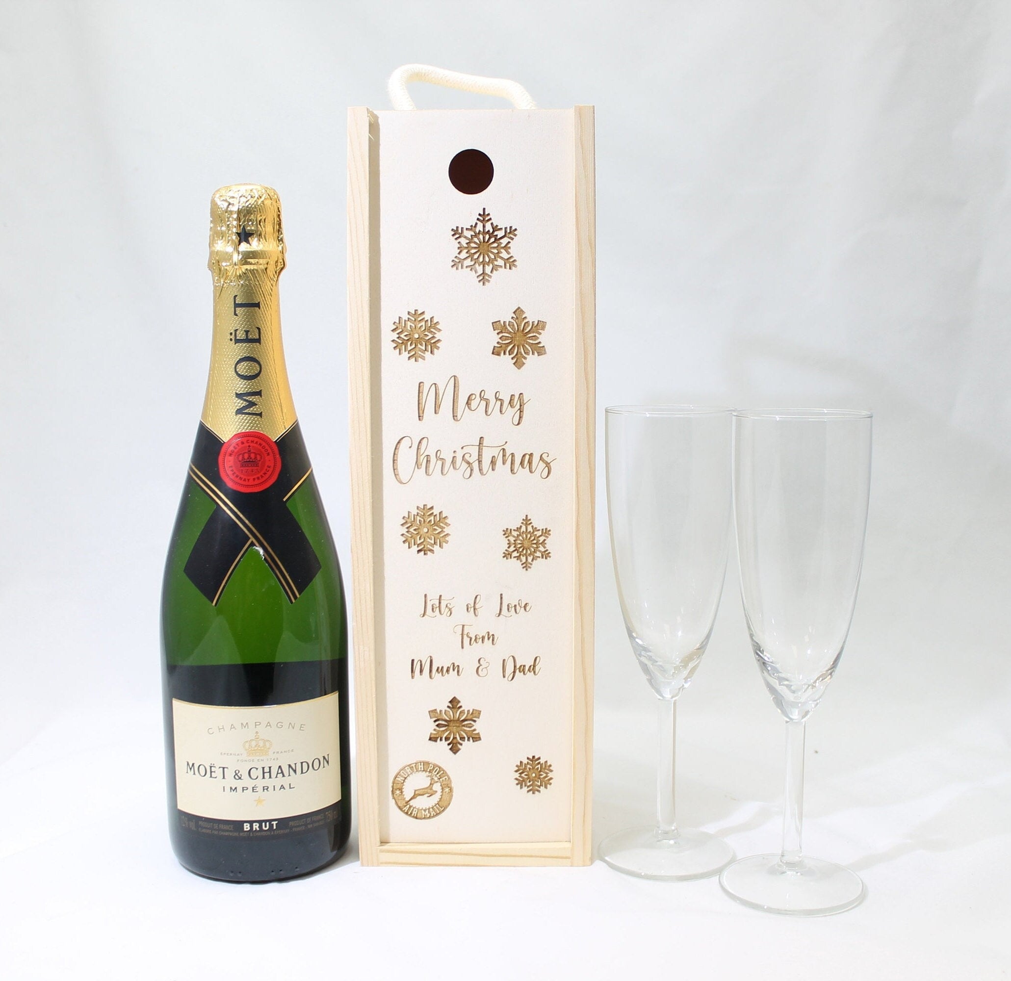 Personalised Christmas Gift Bottle Box Customised Merry Christmas Present Personalised Christmas New Year Champagne Wooden Bottle Box Gifts