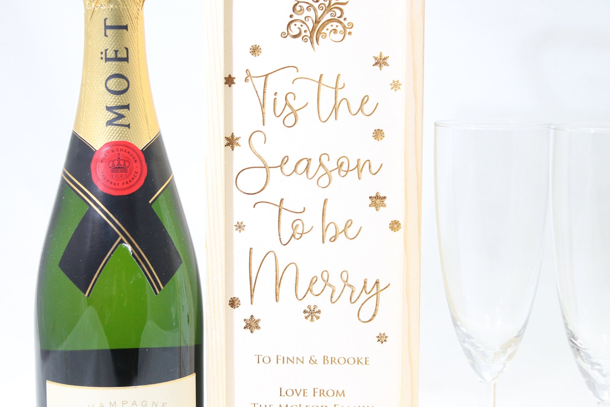 Personalised Christmas Gift Bottle Box Customised Tis The Season to be Merry Personalised Christmas New Year Champagne Wooden Gift Box