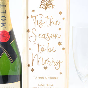 Personalised Christmas Gift Bottle Box Customised Tis The Season to be Merry Personalised Christmas New Year Champagne Wooden Gift Box