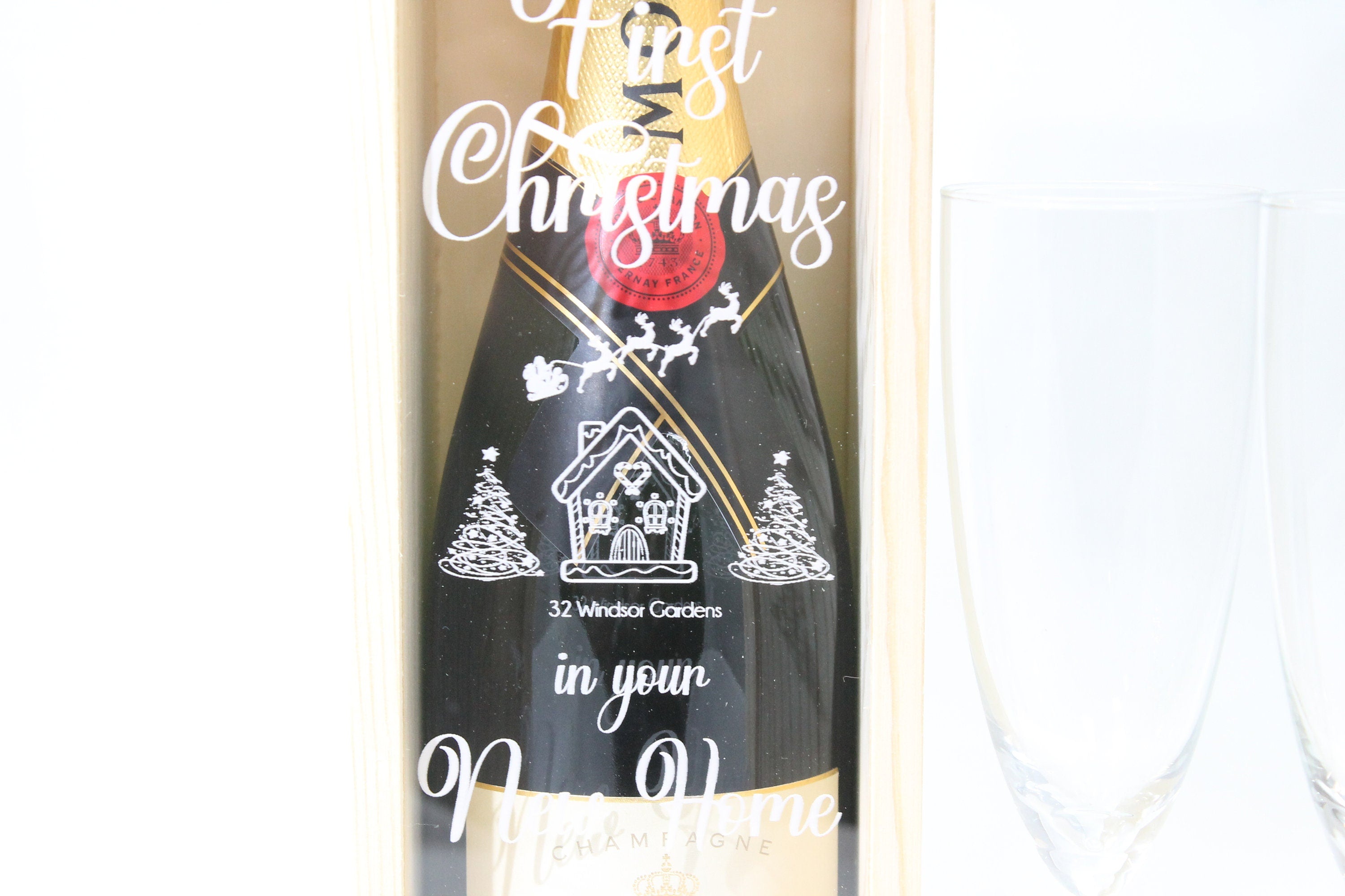 Personalised First Christmas Bottle Box Customised New Home Gift Present Personalised Couples Champagne Wooden Bottle Box Gifts