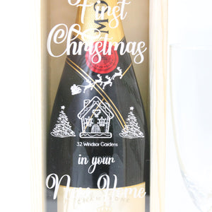 Personalised First Christmas Bottle Box Customised New Home Gift Present Personalised Couples Champagne Wooden Bottle Box Gifts