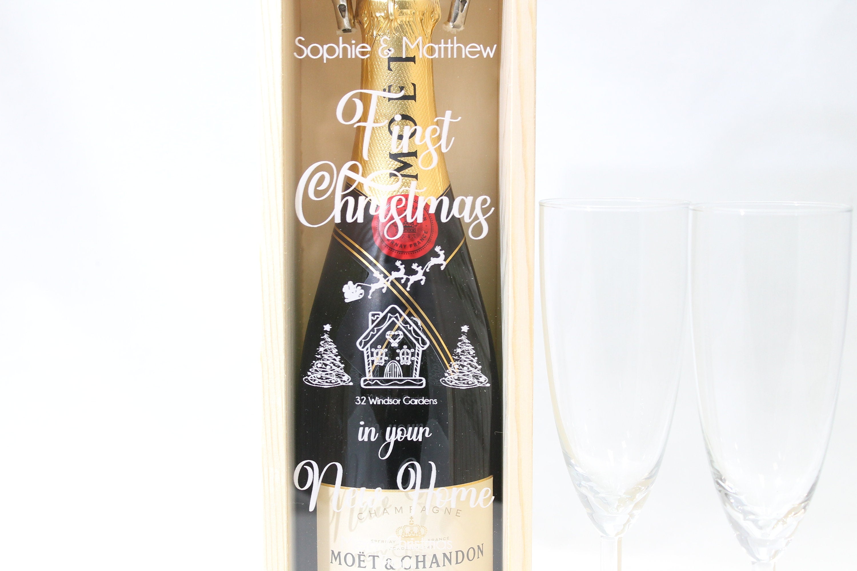 Personalised First Christmas Bottle Box Customised New Home Gift Present Personalised Couples Champagne Wooden Bottle Box Gifts