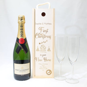 Personalised First Christmas Bottle Box Customised New Home Gift Present Personalised Couples Champagne Wooden Bottle Box Gifts