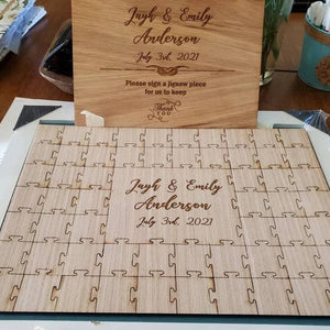 Jigsaw Guestbook Personalised with Sign Framed or Unframed - Script Style - Wedding Guestbook