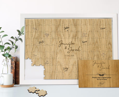 Wooden Alternative Wedding Guest Book - Jigsaw Guestbook Personalised - Double Font Style - Wedding Puzzle Guestbook - Birthday Retirement