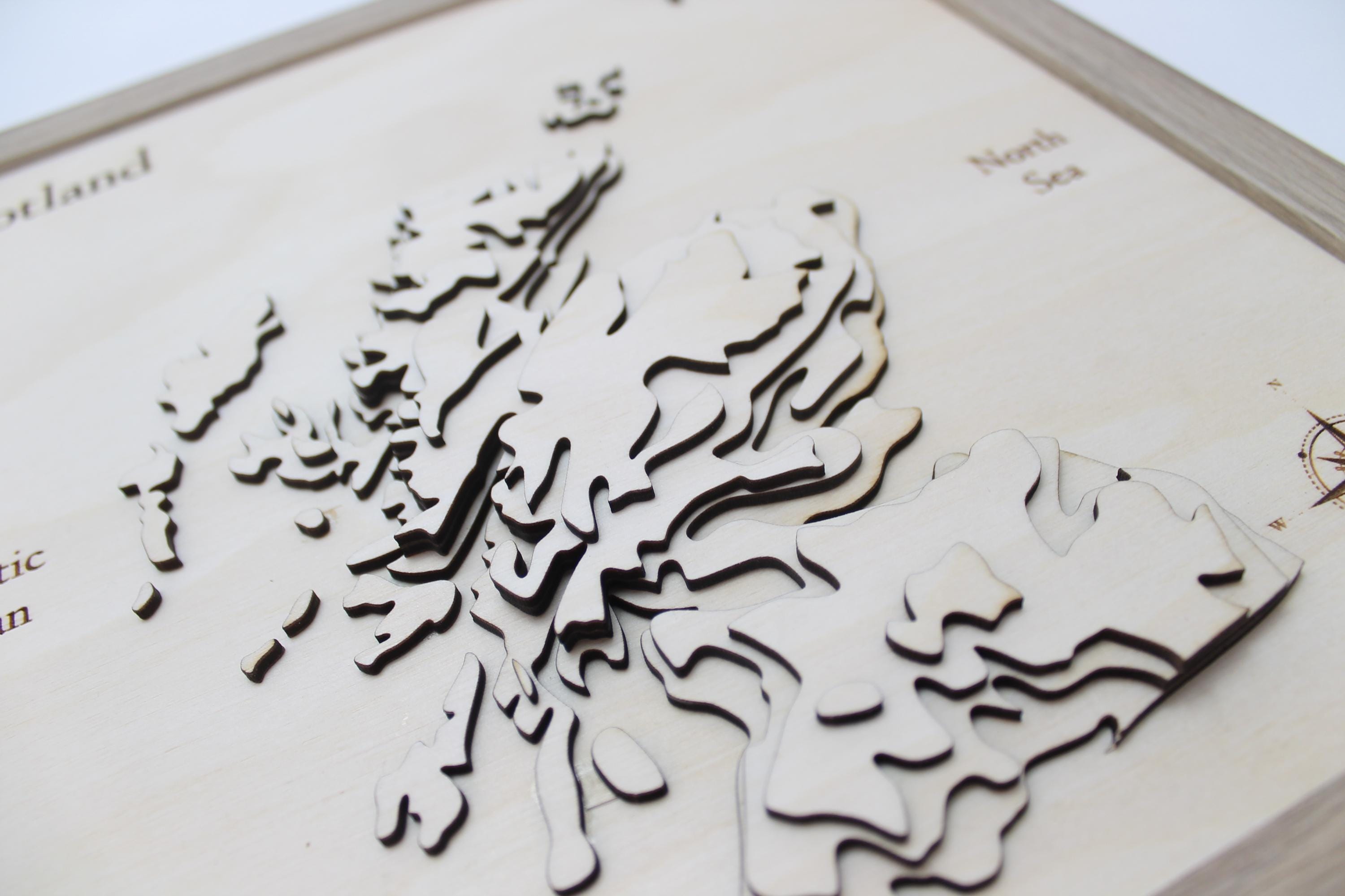 3D Scotland Map - Wooden Topographical Map - Scotland Map - Wooden Contour Map