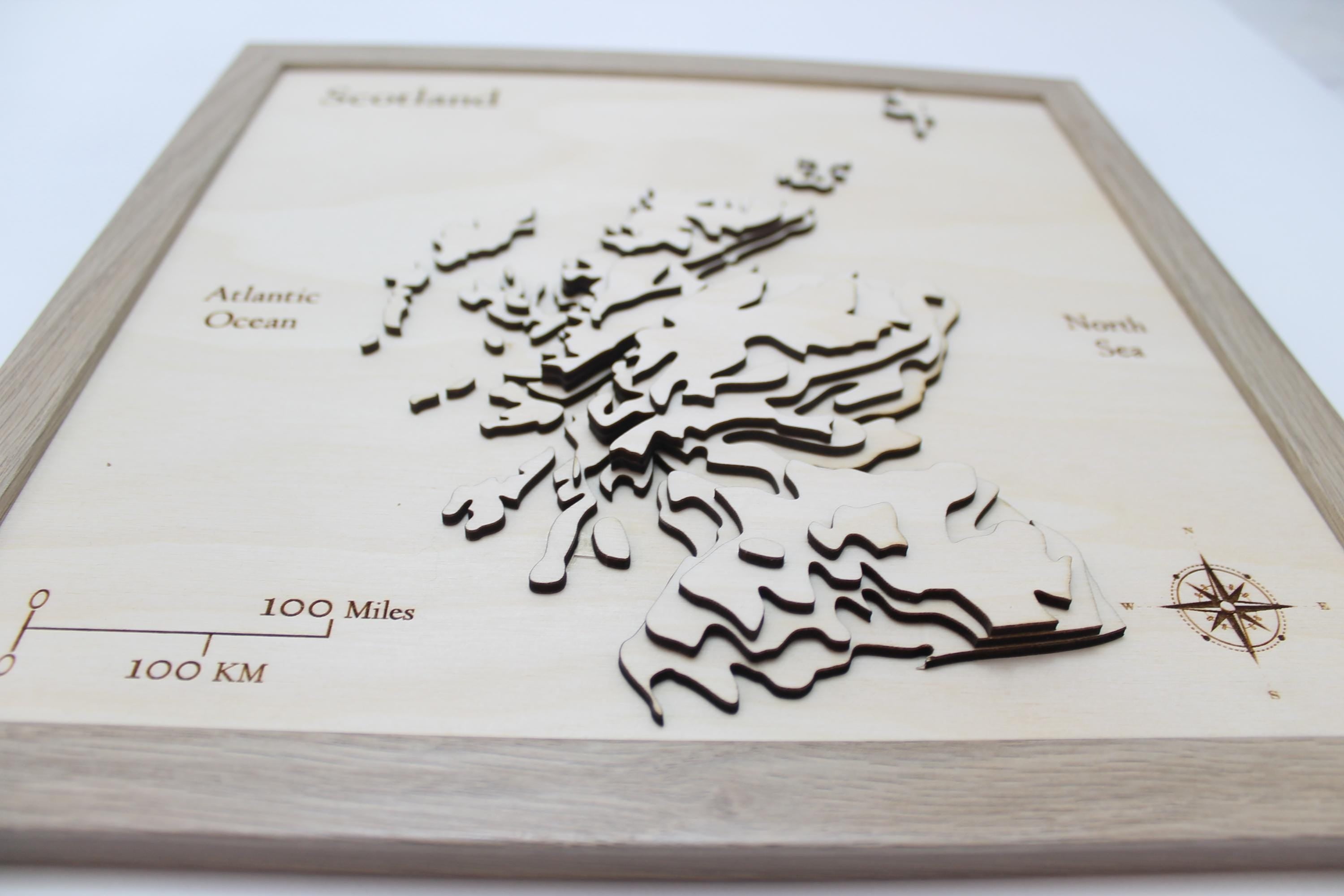 3D Scotland Map - Wooden Topographical Map - Scotland Map - Wooden Contour Map