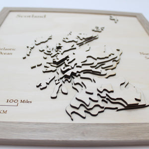 3D Scotland Map - Wooden Topographical Map - Scotland Map - Wooden Contour Map