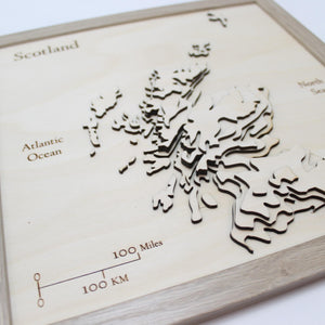 3D Scotland Map - Wooden Topographical Map - Scotland Map - Wooden Contour Map