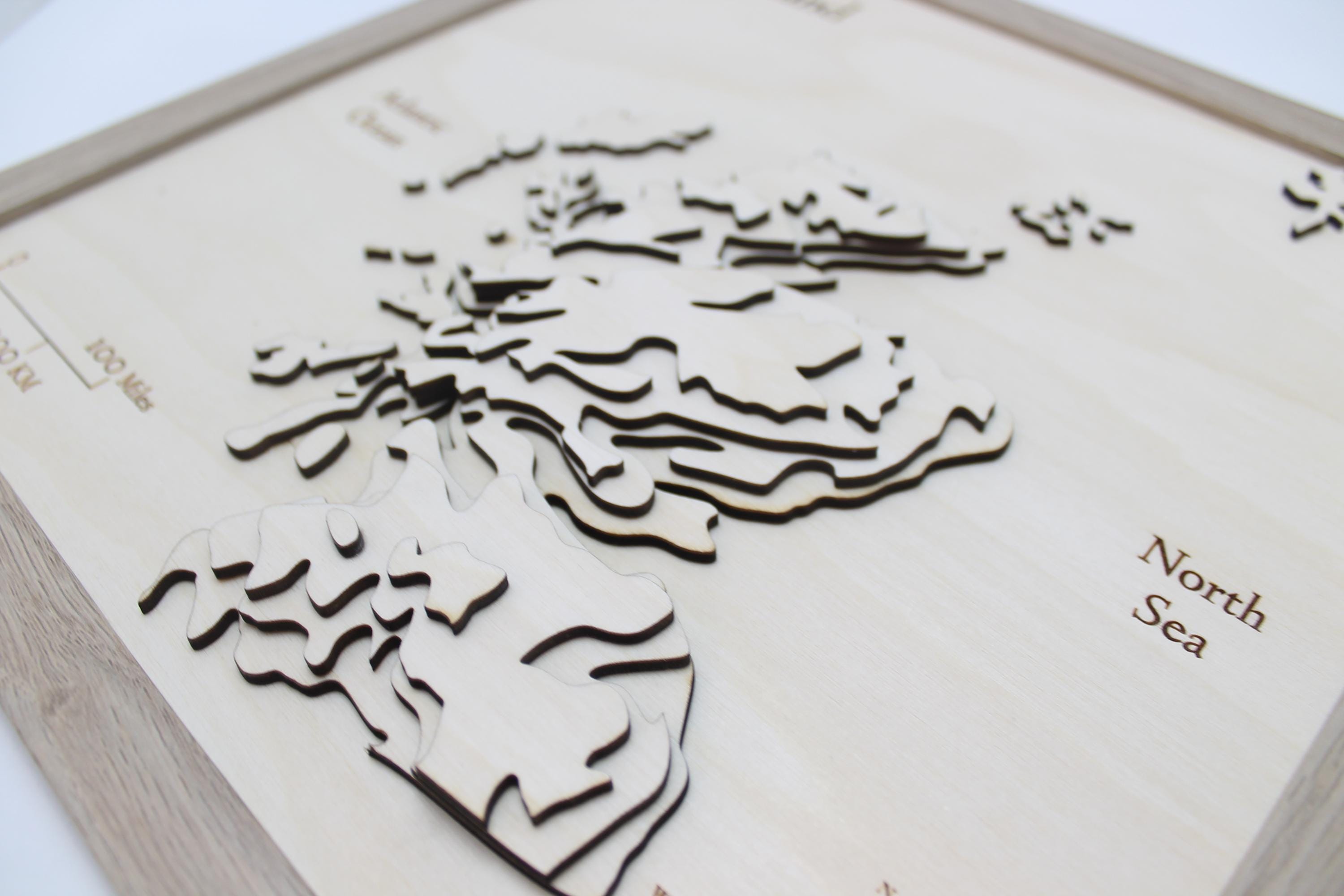 3D Scotland Map - Wooden Topographical Map - Scotland Map - Wooden Contour Map