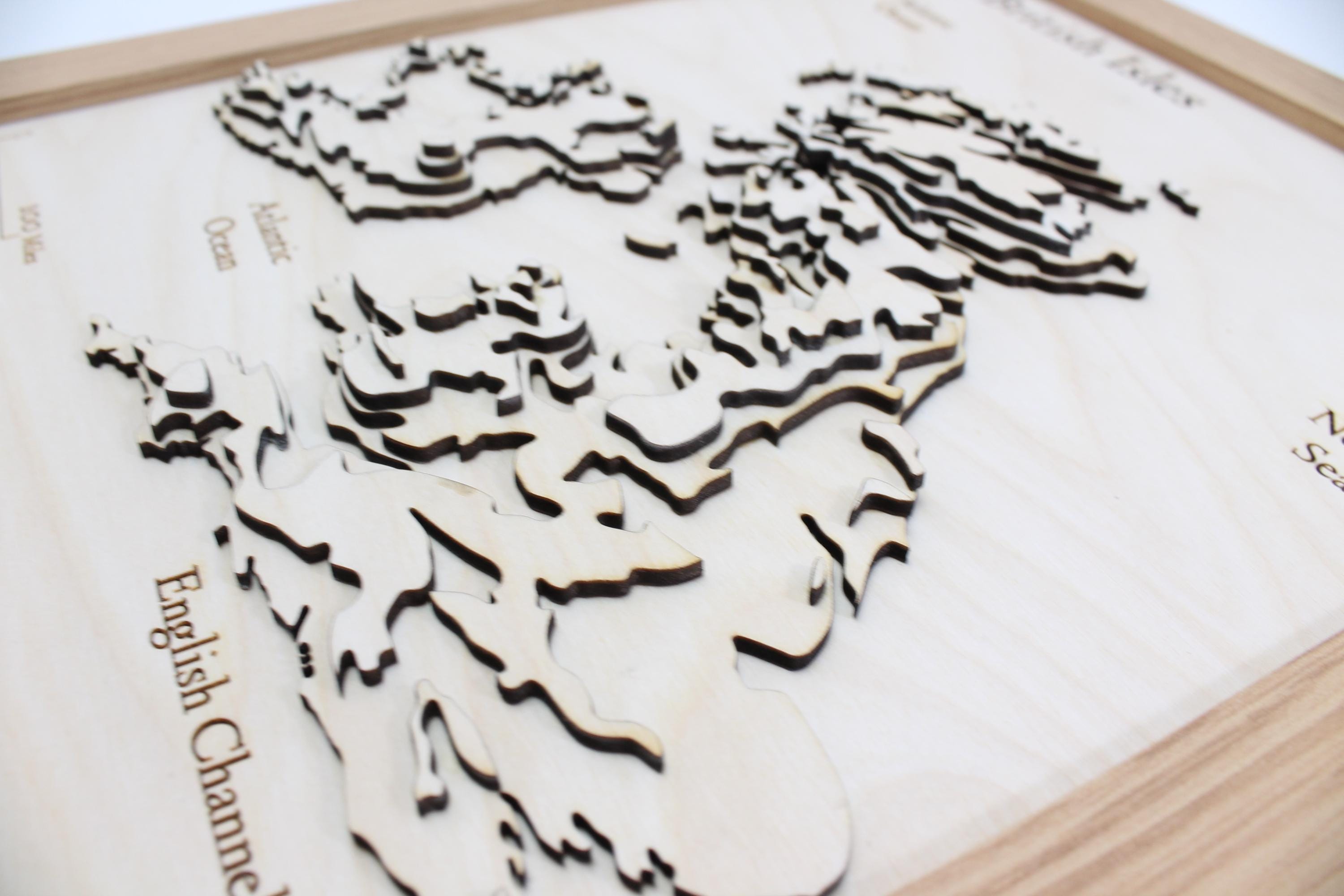 3D British Isles Map - Wooden Topographical Map - United Kingdom and Ireland Map - Wooden map