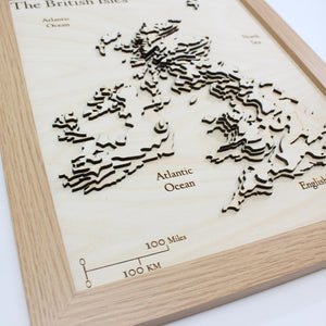 3D British Isles Map - Wooden Topographical Map - United Kingdom and Ireland Map - Wooden map