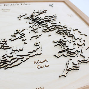 3D British Isles Map - Wooden Topographical Map - United Kingdom and Ireland Map - Wooden map