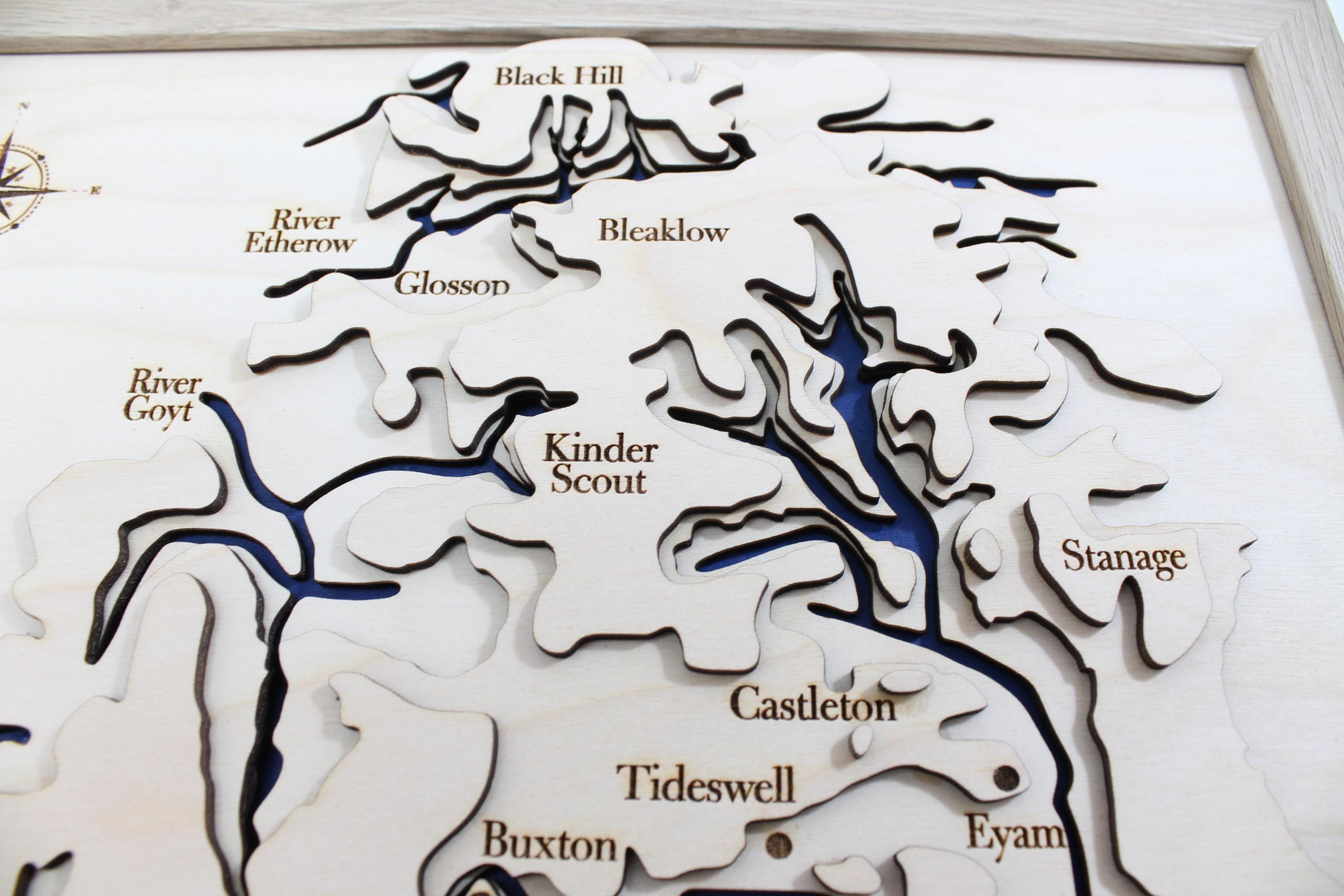 3D Peak District Map - Wooden Topographical Map