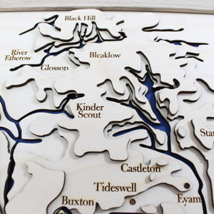 3D Peak District Map - Wooden Topographical Map