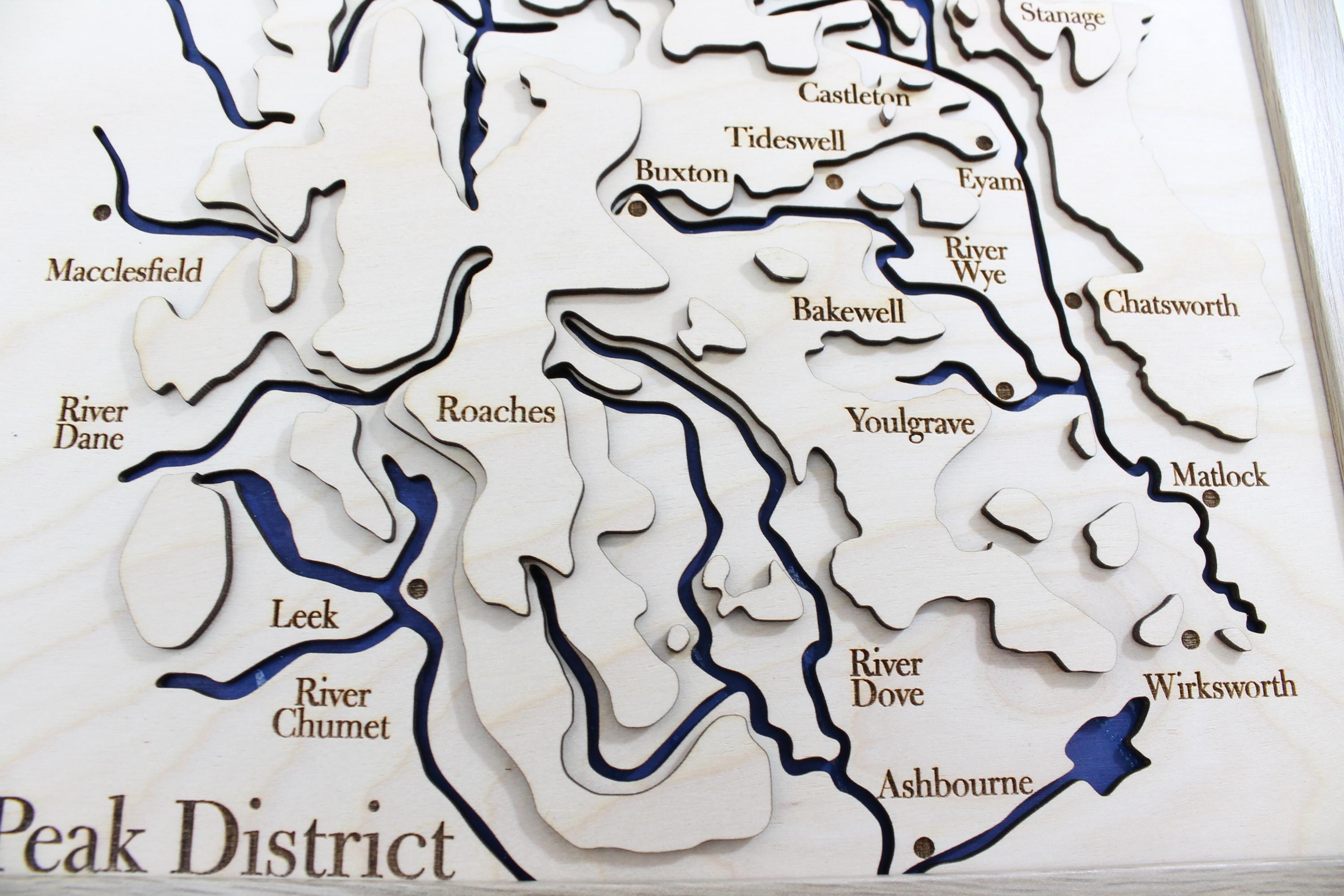 3D Peak District Map - Wooden Topographical Map