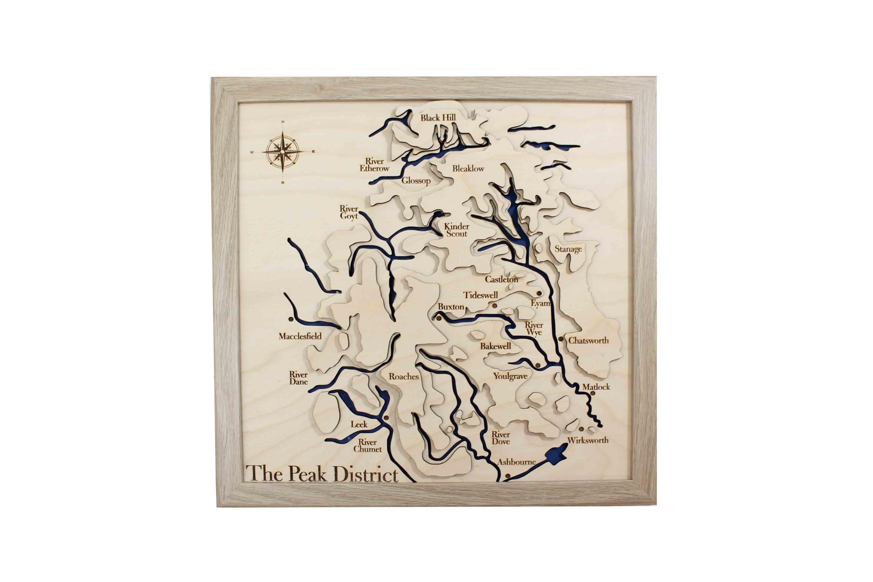 3D Peak District Map - Wooden Topographical Map