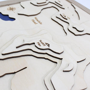 3D Lake Scafell Pike Map - Wooden Topographical Map