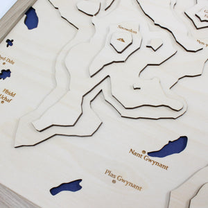 3D Mount Snowdon Map Art - Wooden Topographical Map