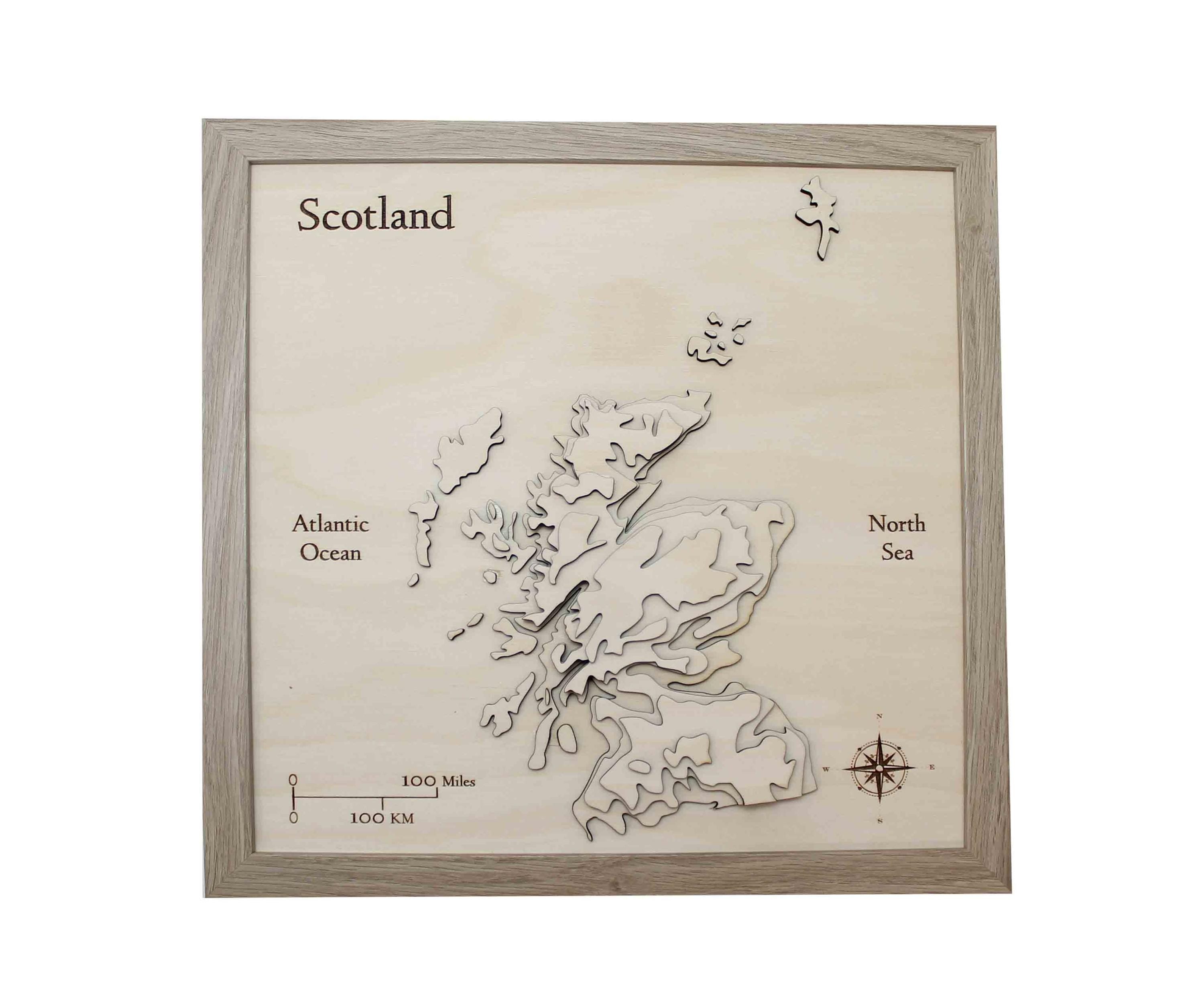 3D Scotland Map - Wooden Topographical Map - Scotland Map - Wooden Contour Map