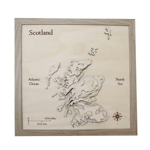 3D Scotland Map - Wooden Topographical Map - Scotland Map - Wooden Contour Map