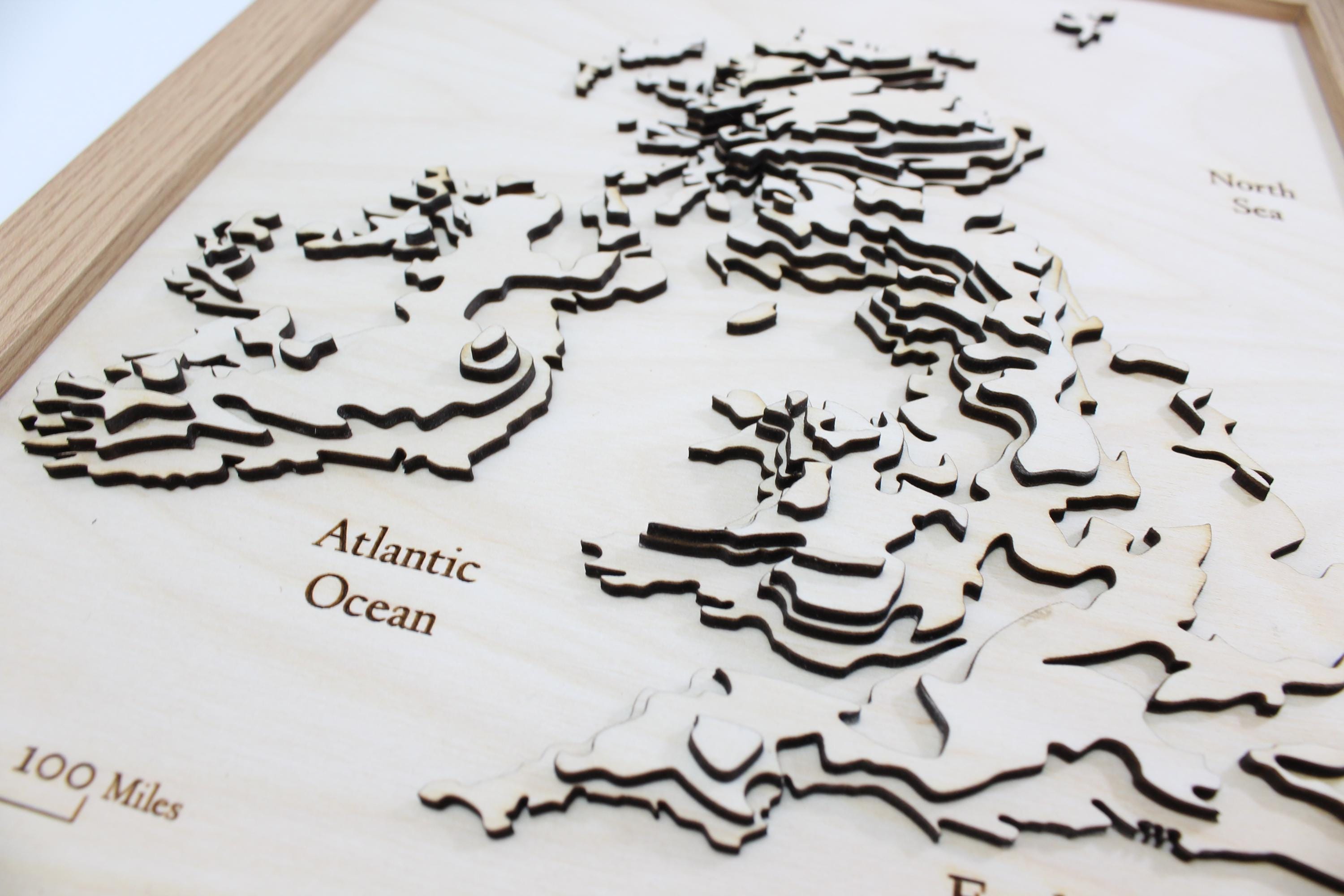 3D British Isles Map - Wooden Topographical Map - United Kingdom and Ireland Map - Wooden map