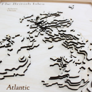 3D British Isles Map - Wooden Topographical Map - United Kingdom and Ireland Map - Wooden map