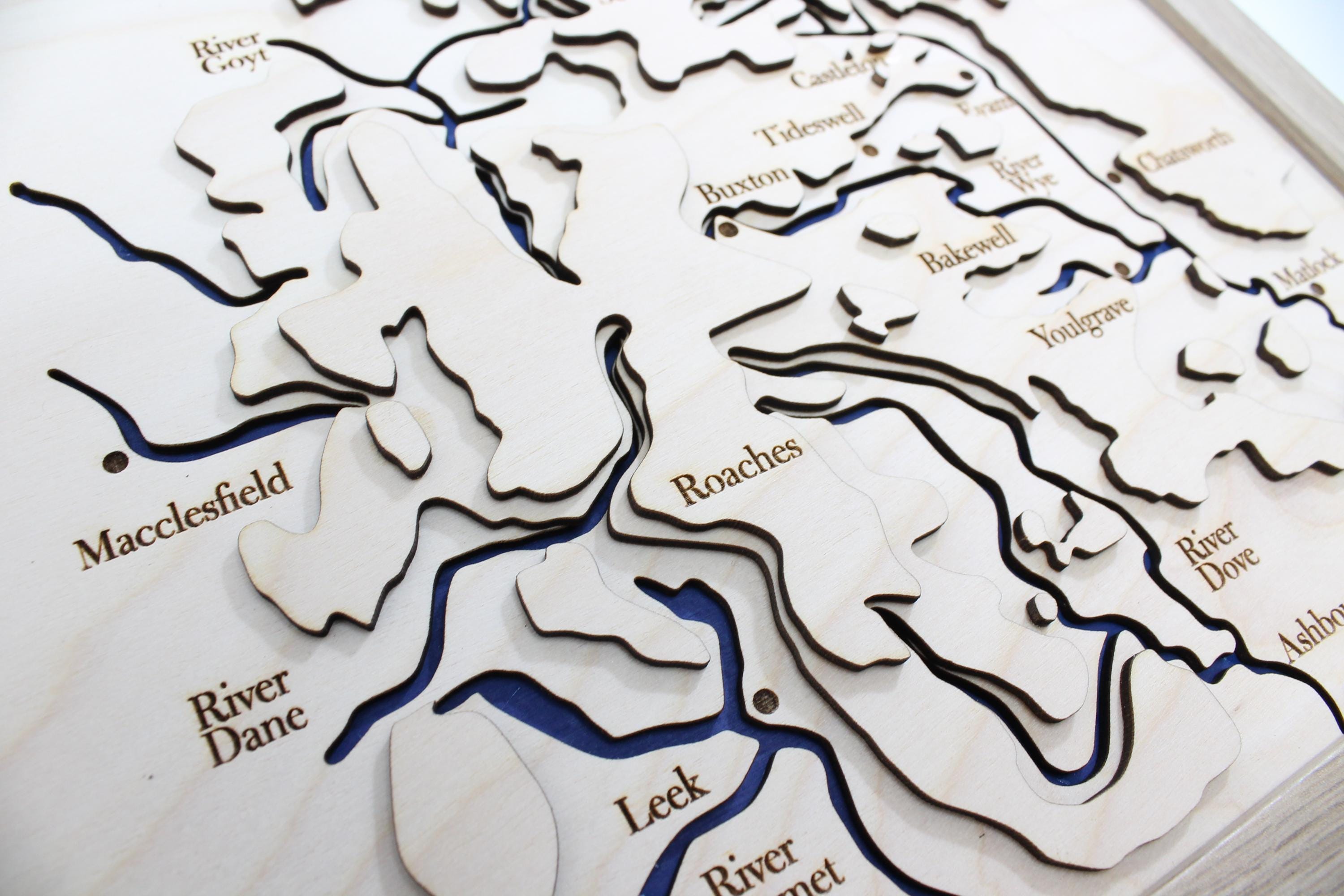 3D Peak District Map - Wooden Topographical Map