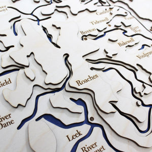 3D Peak District Map - Wooden Topographical Map