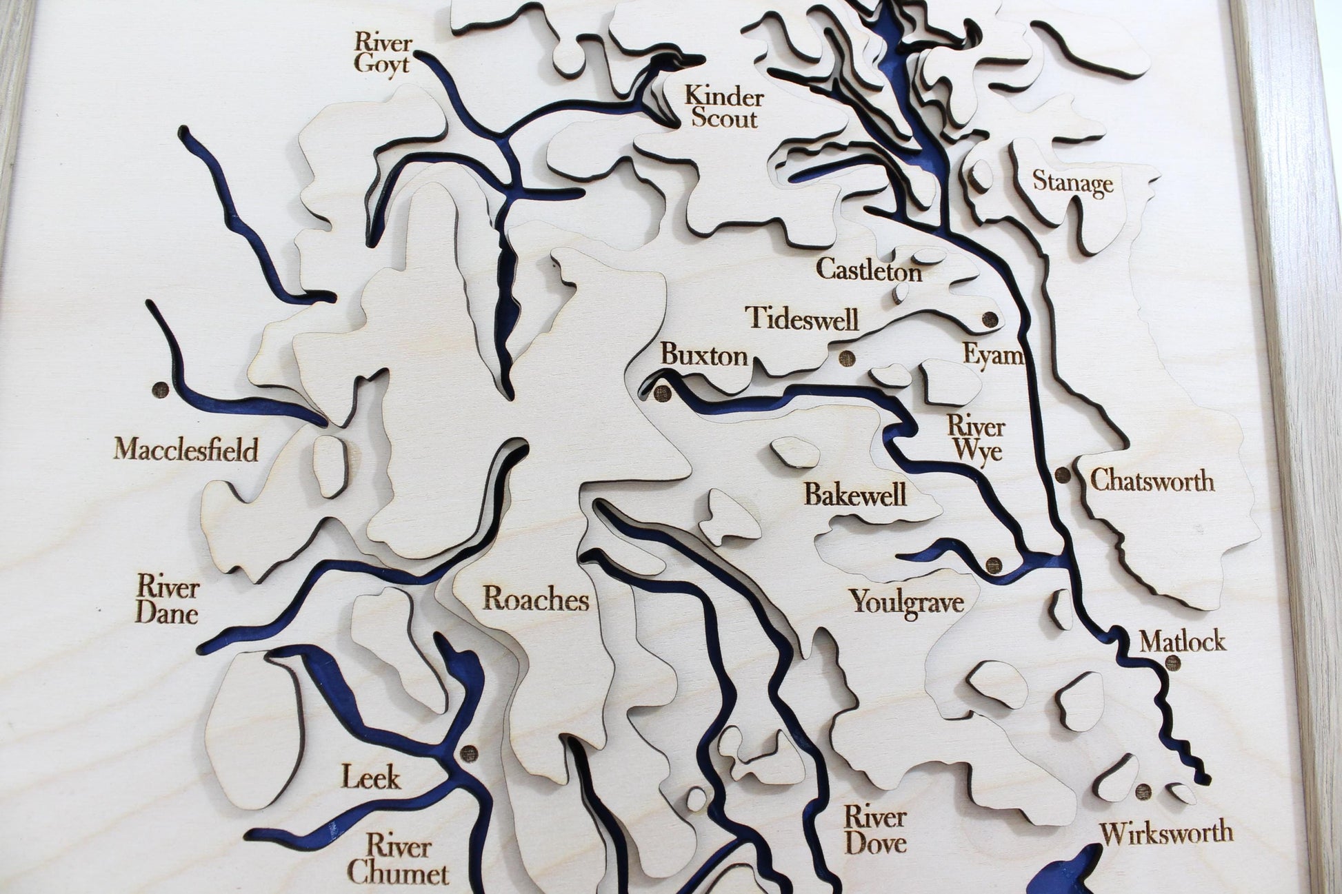 3D Peak District Map - Wooden Topographical Map