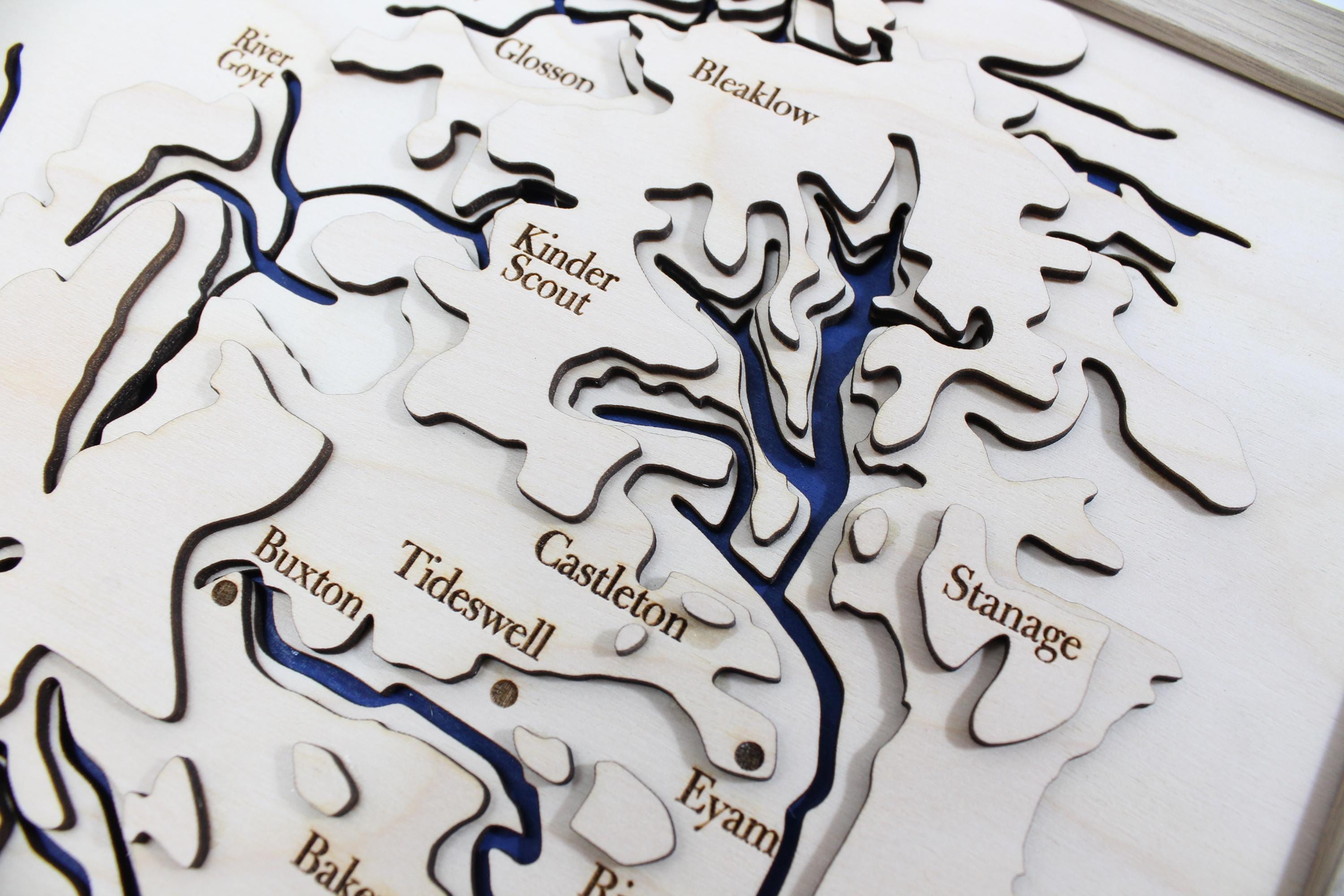 3D Peak District Map - Wooden Topographical Map